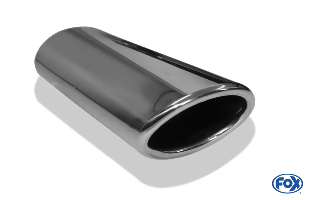 Anschweißendrohr Typ 44  86x54 mm / Gesamtlänge: 200 mm  - oval / eingerollt / 29° abgeschrägt / mit lang gezogener Tulpe (Länge ca. 110mm)