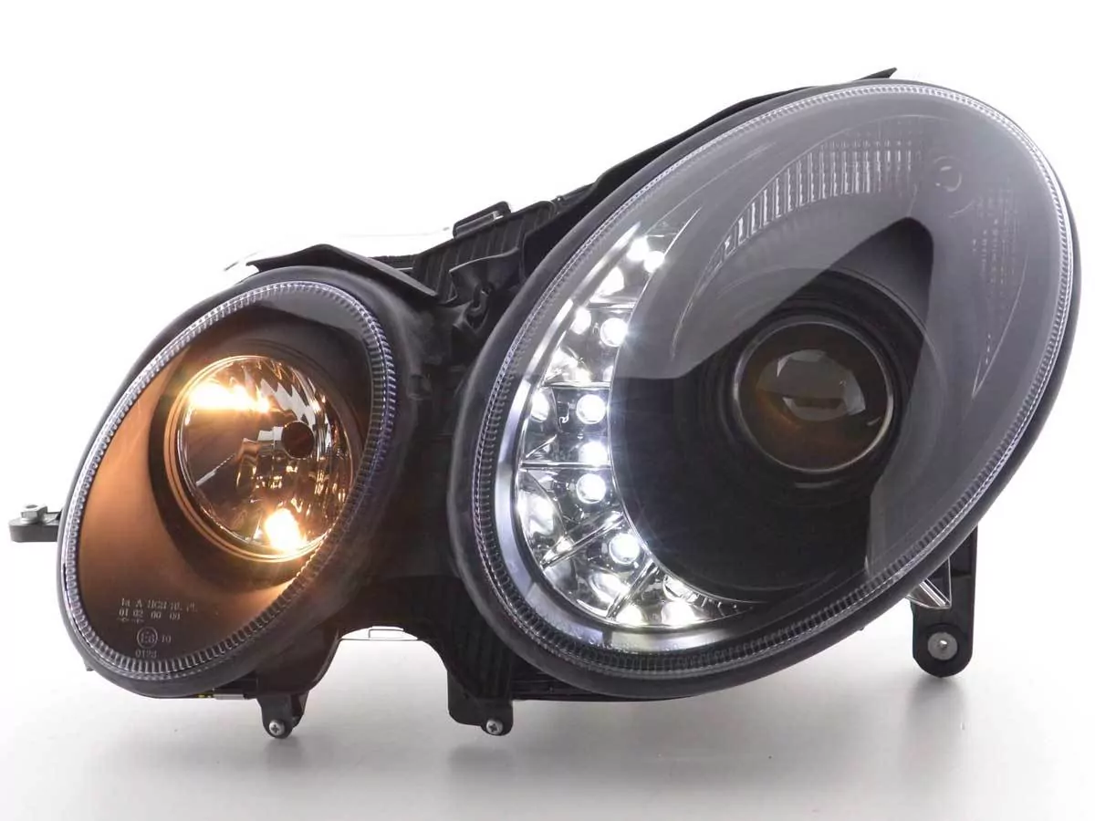 Scheinwerfer Set Daylight LED TFL-Optik Mercedes E-Klasse 211 Bj. 06-09 schwarz