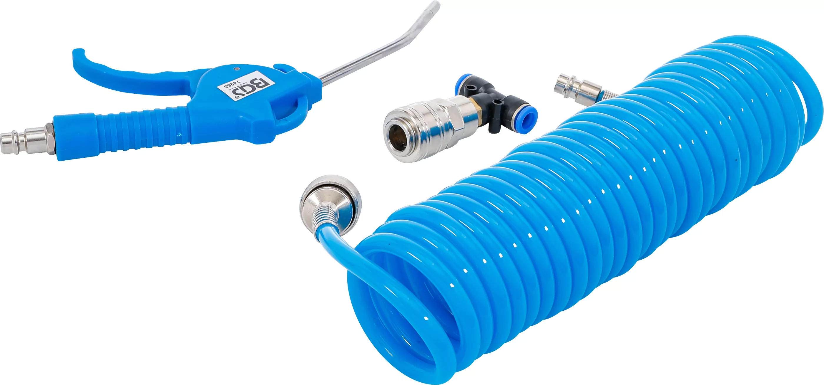 Druckluft-Ausblaspistole | mit Druckluft-Spiralschlauch und T-Verbinder