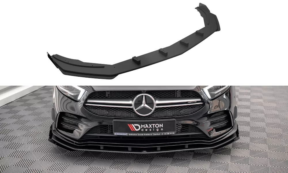 Street Pro Front Ansatz Für +Flaps Für + Flaps Mercedes A35 AMG / AMG-Line Aero Pack W177  Schwarz Hochglanz