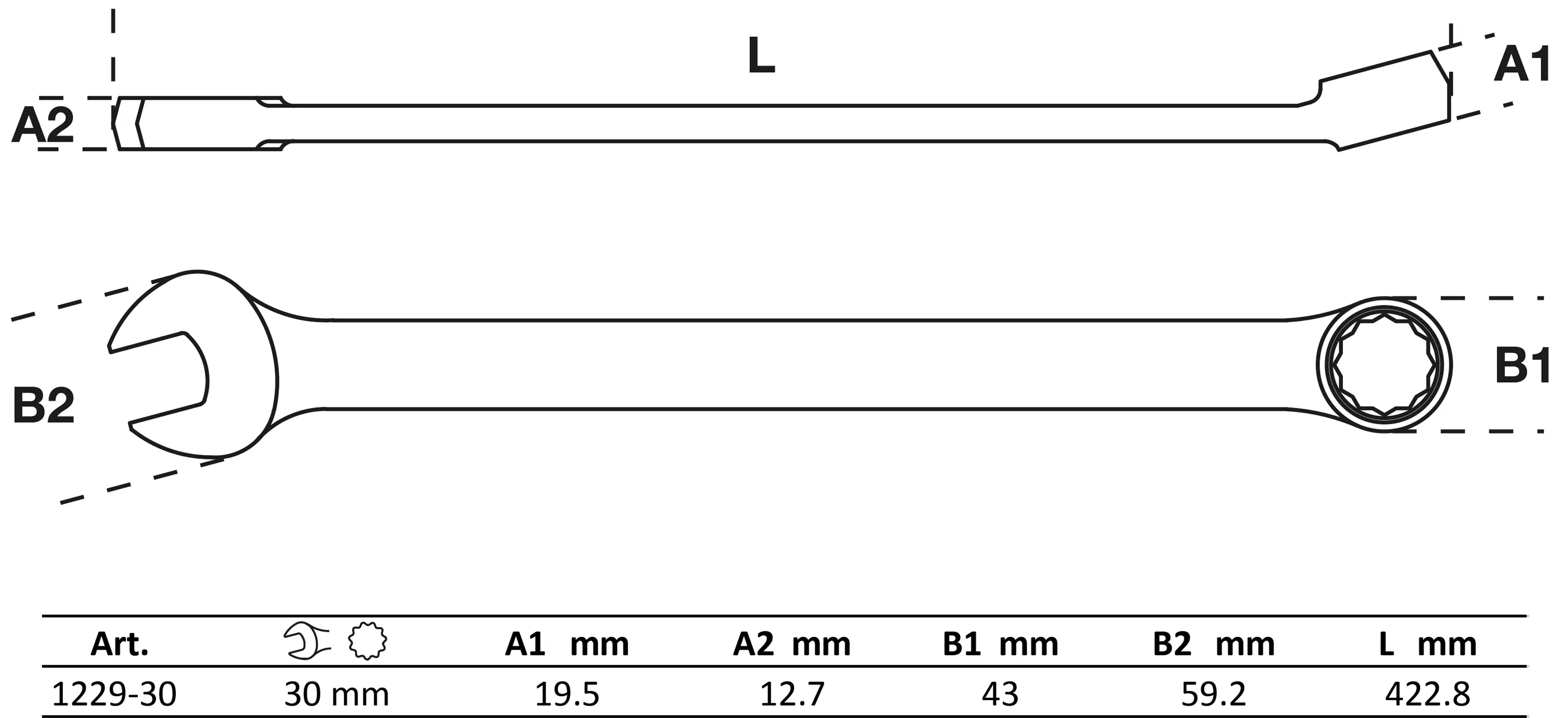 Maul-Ringschlüssel | extra lang | SW 30 mm