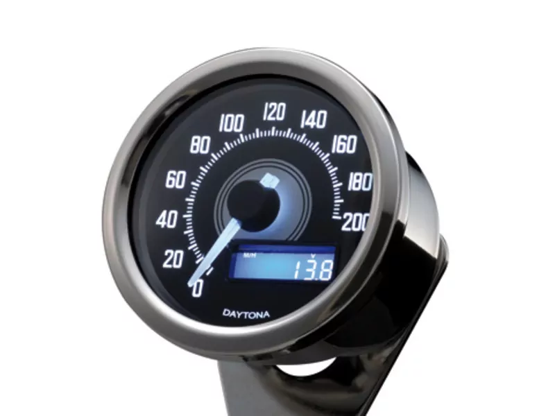 DAYTONA VELONA, digital speedometer, round Ø 60 mm, with holder, chrome