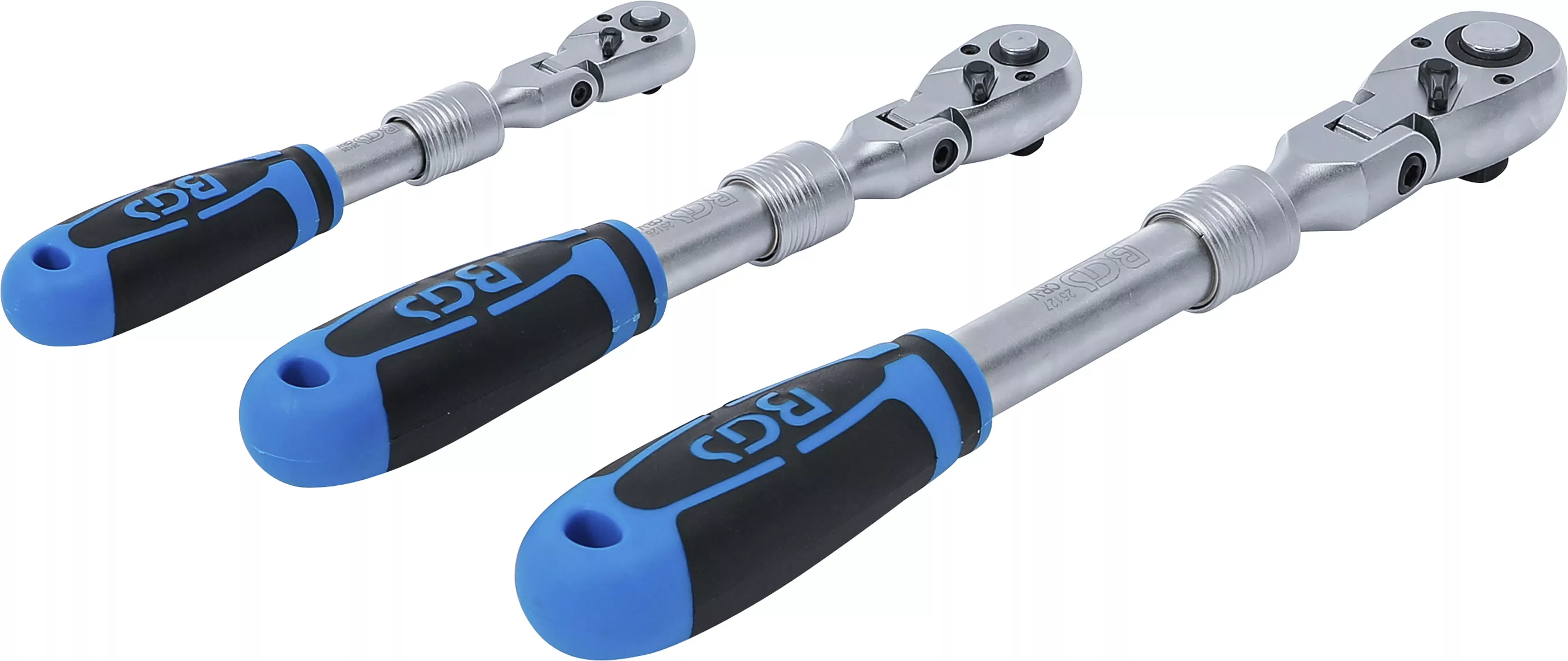 Umschaltknarren-Satz | ausziehbar, abwinkelbar | Abtrieb Außenvierkant 6,3 mm (1/4") - 10 mm (3/8") - 12,5 mm (1/2") | 3-tlg.