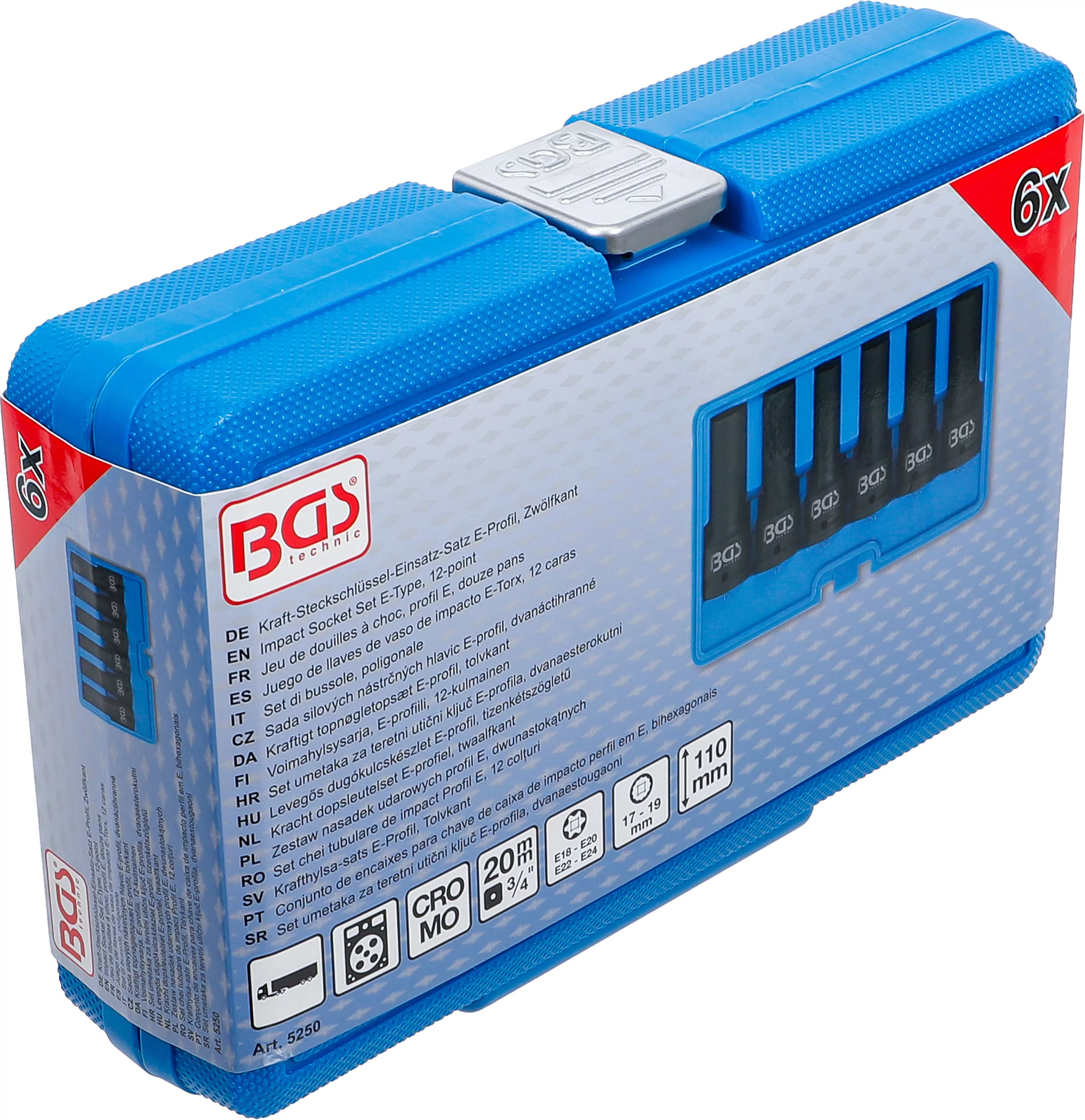 Kraft-Steckschlüssel-Einsatz-Satz E-Profil, Zwölfkant | Antrieb Innenvierkant 20 mm (3/4") | 6-tlg.
