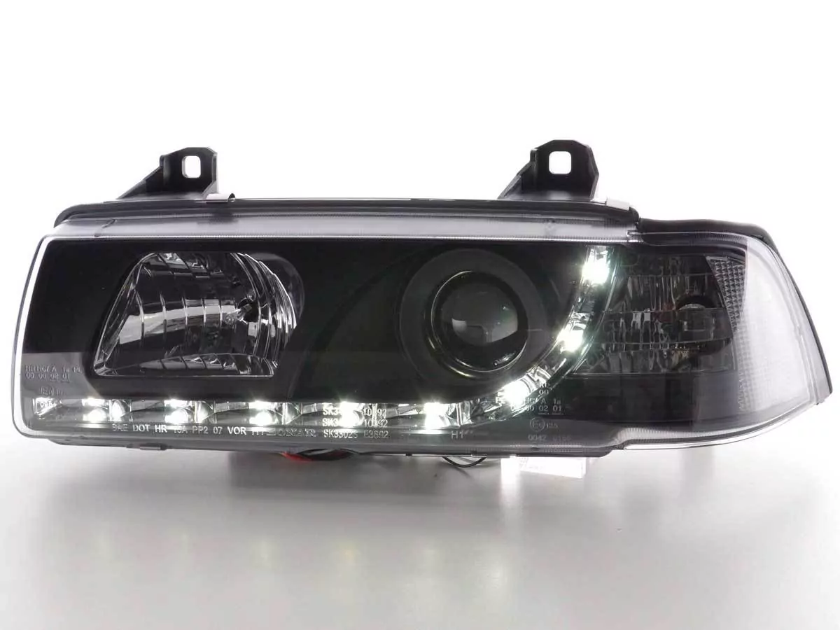 Scheinwerfer Set Daylight LED Tagfahrlicht BMW 3er E36 Limo/Touring schwarz für Rechtslenker