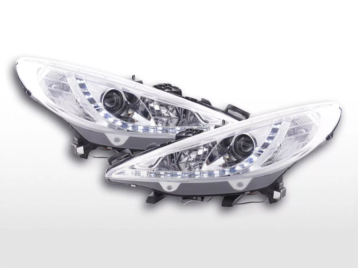 Scheinwerfer Set Daylight LED Tagfahrlicht Peugeot 207 Bj. 06- chrom für Rechtslenker