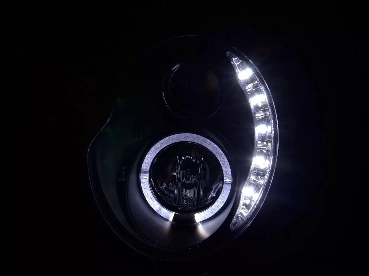 Scheinwerfer Set Daylight LED TFL-Optik Mini Cooper Typ R50 Bj. 01-06 schwarz