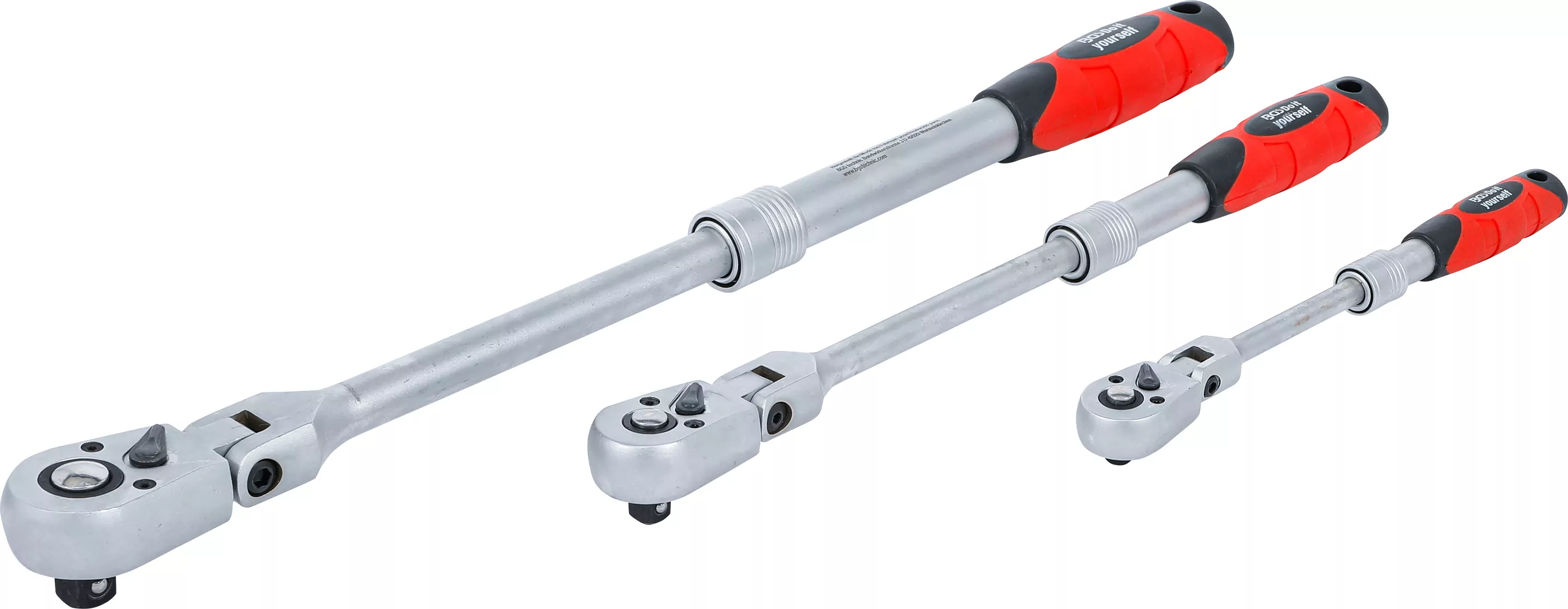 Umschaltknarren-Satz | ausziehbar, abwinkelbar | Abtrieb Außenvierkant 6,3 mm (1/4") - 10 mm (3/8") - 12,5 mm (1/2") | 3-tlg.