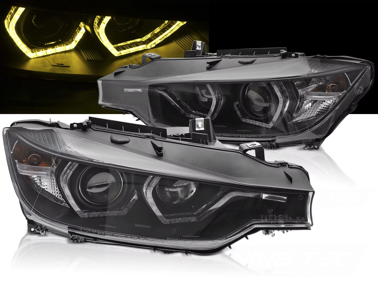 Headlights Angel Eyes Yellow Led Drl Black Fits Bmw F30/f31 11-15 