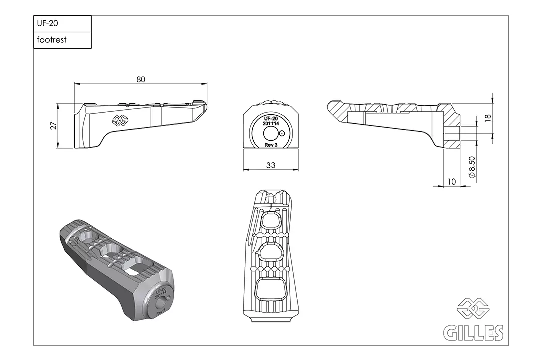 Gilles Austauschfußrasten-Kit Touring Sozius schwarz für Yamaha MT10 Tenere 700 FZ6