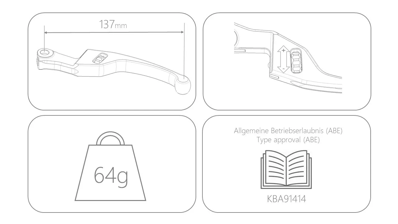 MG Biketec Bremshebelset - Bremshebel Set - Kurz, mit ABE gültig in D - A - CH für Vespa Primavera 50 ab 2025