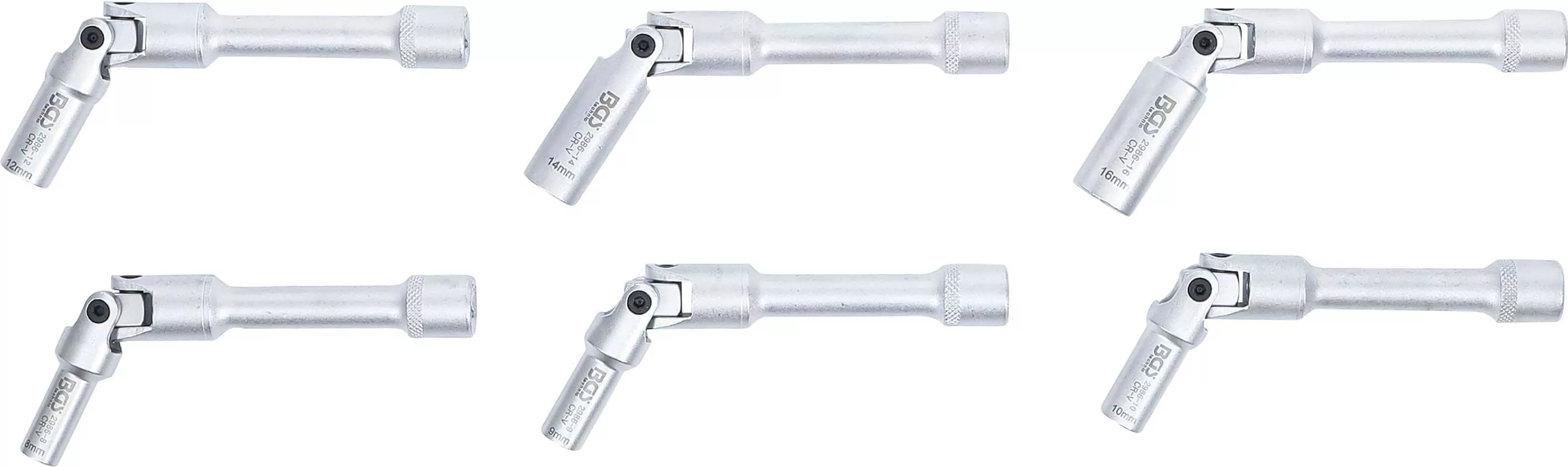 Universal Glühkerzen-Gelenkschlüssel-Satz, Sechskant | Antrieb Innenvierkant 10 mm (3/8") | SW 8 - 16 mm | 6-tlg.