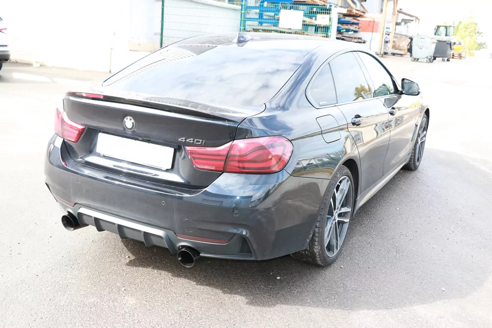BMW F36 - 440i xDrive Grand Coupe - M-Paket  Endschalldämpfer quer Ausgang rechts/links - 1x100 Typ 25 rechts/links schwarz emalliert - mit Abgasklappe im linken Endrohr