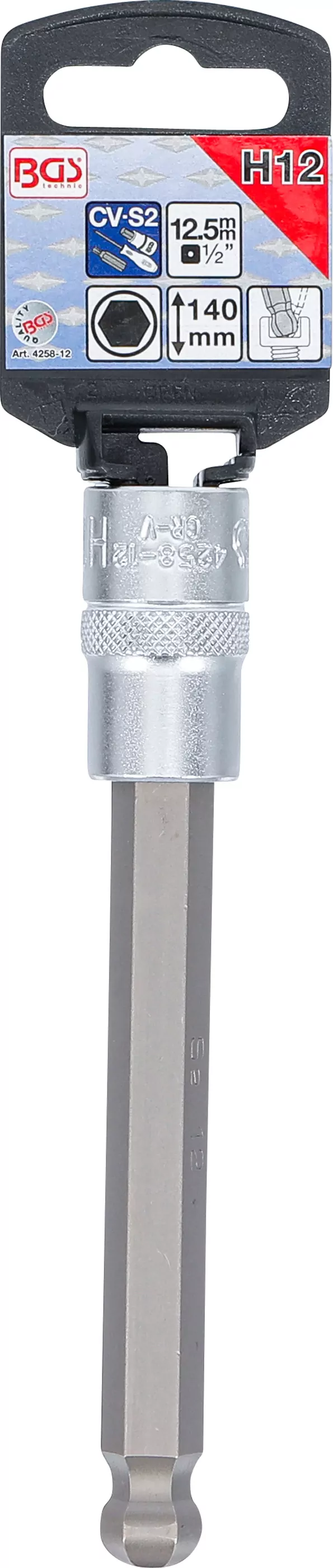 Bit-Einsatz | Länge 140 mm | Antrieb Innenvierkant 12,5 mm (1/2") | Innensechskant mit Kugelkopf 12 mm