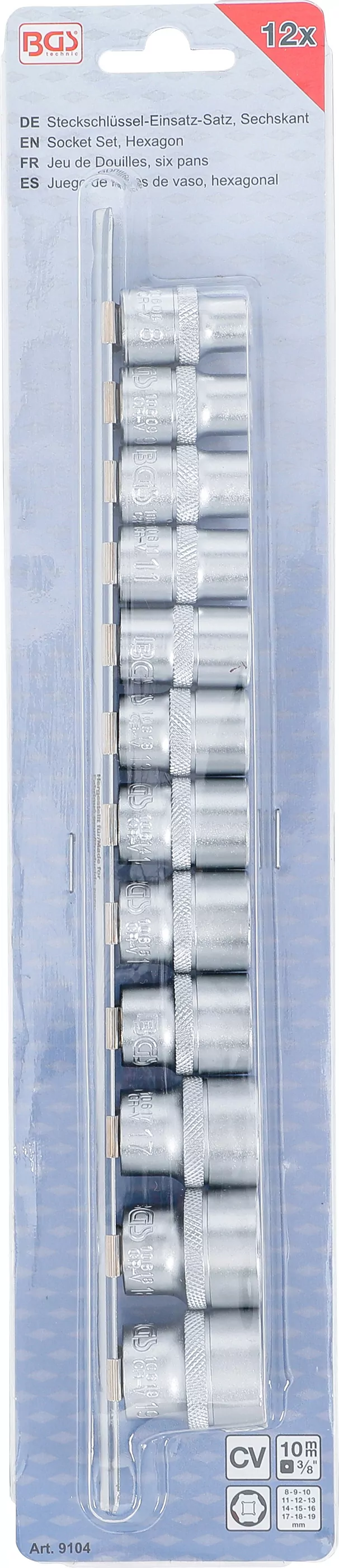 Steckschlüssel-Einsatz-Satz, Sechskant | Antrieb Innenvierkant 10 mm (3/8") | SW 8 - 19 mm | 12-tlg.