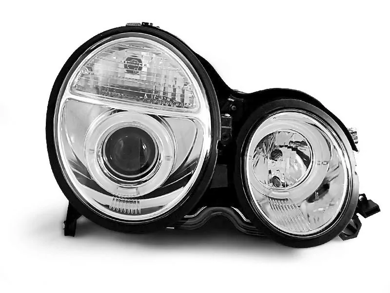 Headlights Angel Eyes Chrome Fits Mercedes W210 E-Klasse 06.99-02   