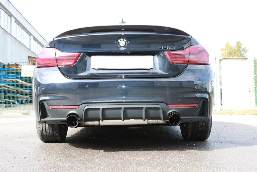 BMW F36 - 440i xDrive Grand Coupe - M-Paket  Endschalldämpfer quer Ausgang rechts/links - 1x100 Typ 25 rechts/links schwarz emalliert - mit Abgasklappe im linken Endrohr