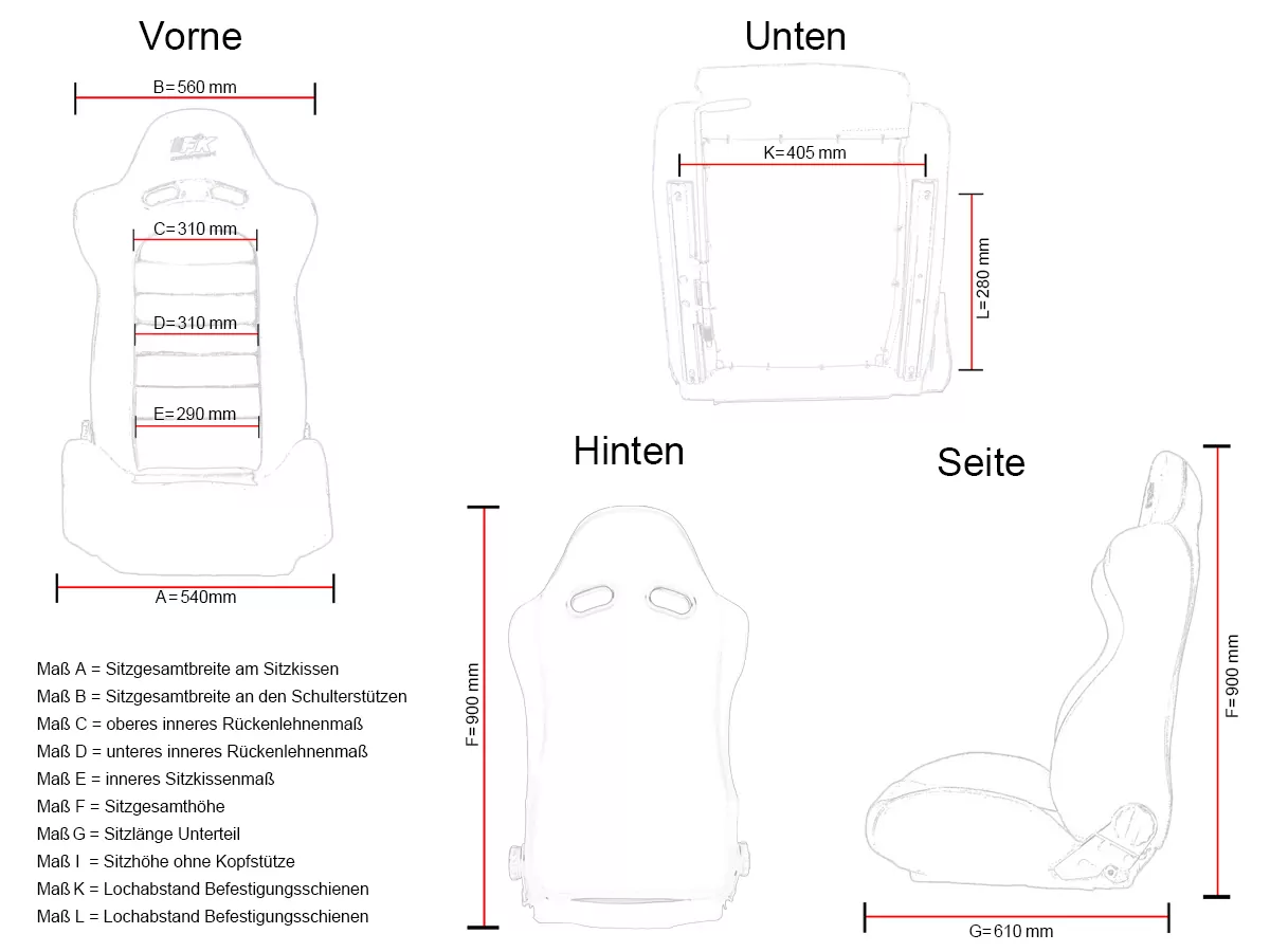 FK Sportsitze Auto Halbschalensitze Set Racing in Motorsport-Optik