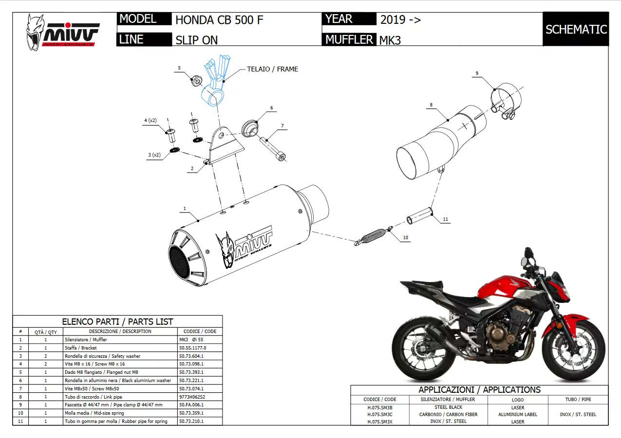 MIVV MK3 Edelstahl Schwarz HONDA CB 500 F 19-21