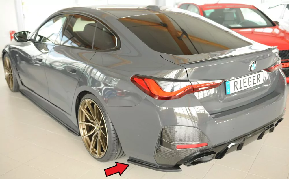 Rieger Heckschürzenansatz seitlich links matt schwarz für BMW i4 M G26  (G4C) Gran Coupé (5-tür.) 11.21-