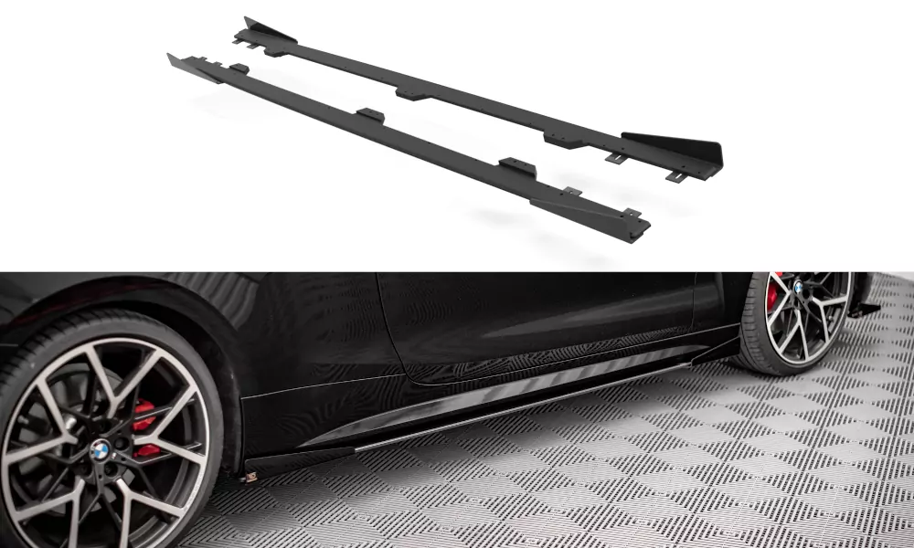 Street Pro Seitenschweller Ansatz Für + Flaps BMW 4er M-Paket / M440i G22 / G23 / G22 Facelift / G23 Facelift Schwarz Hochglanz