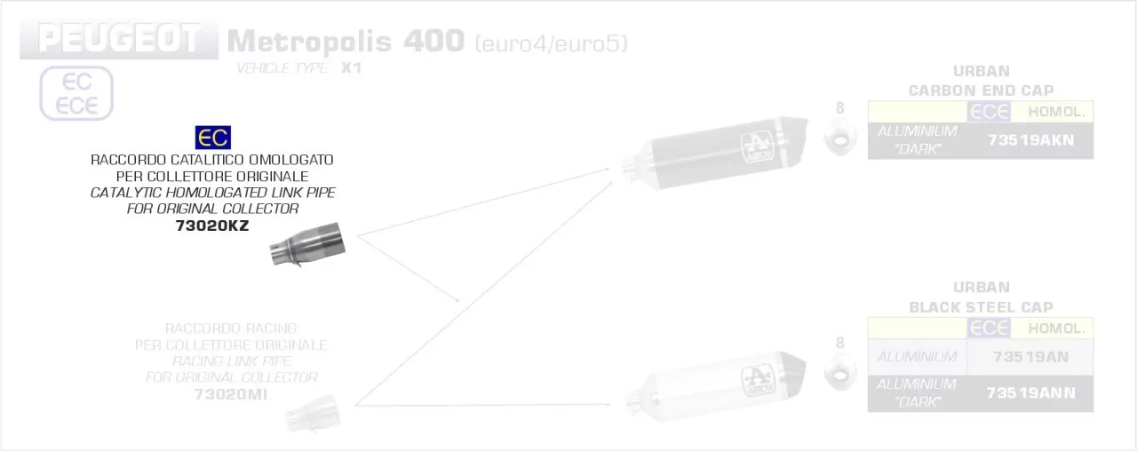 73020KZ-Arrow Verbindungsrohr Mit Kat Peugeot Metropolis 400 17-21