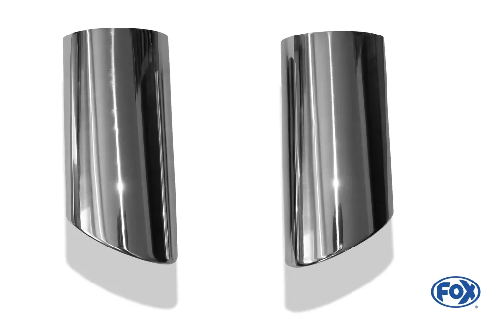 Anschweißendrohr Typ 38 - Rechts & Links  115x85 mm / Länge: 240 mm - oval  - 1x seitlich nach rechts und 1x seitlich nach links, sowie nach unten abgeschrägt / eingerollt / ohne Absorber