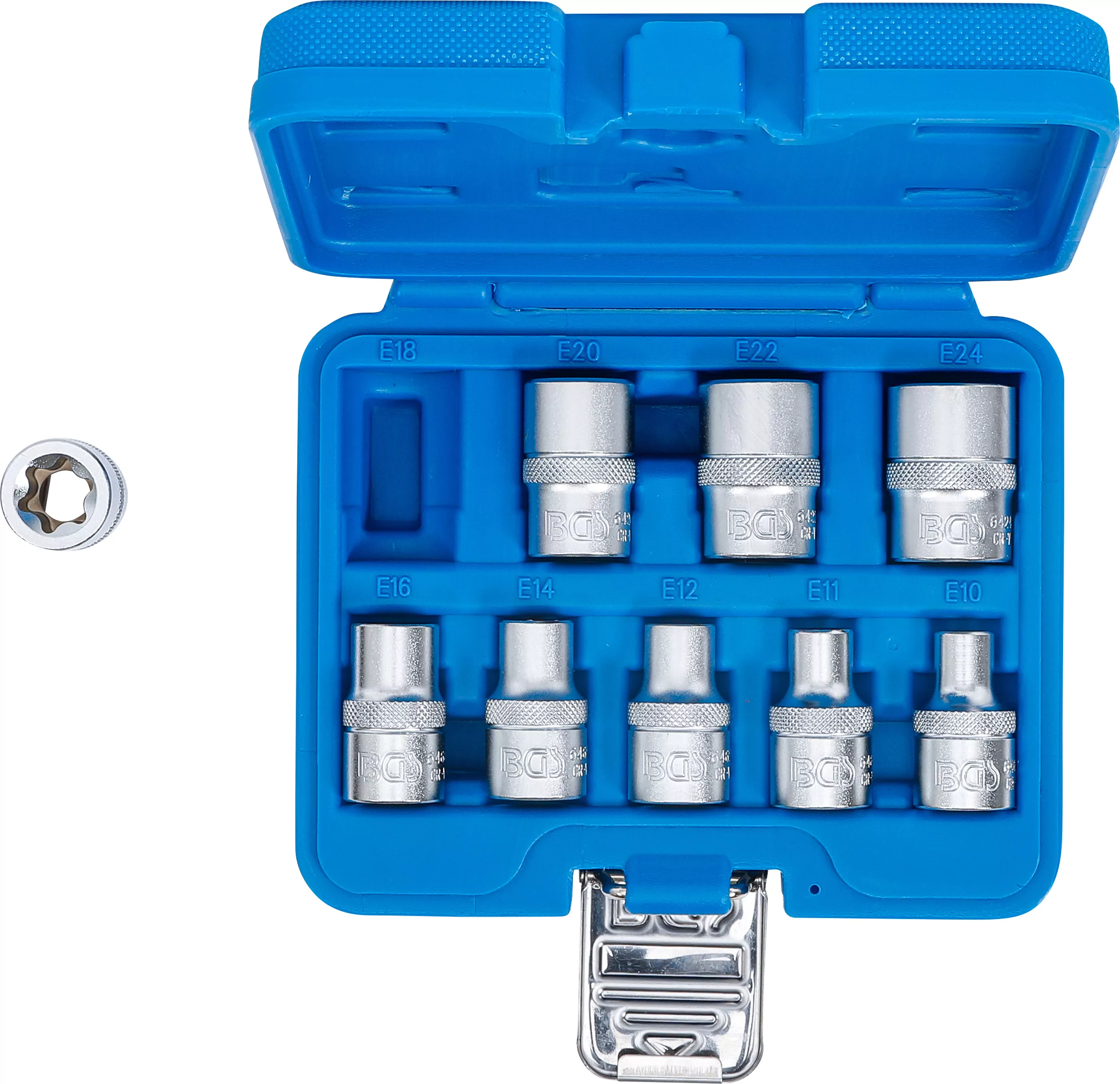 Steckschlüssel-Einsatz-Satz E-Profil | Antrieb Innenvierkant 12,5 mm (1/2") | SW E10 - E24 | 9-tlg.