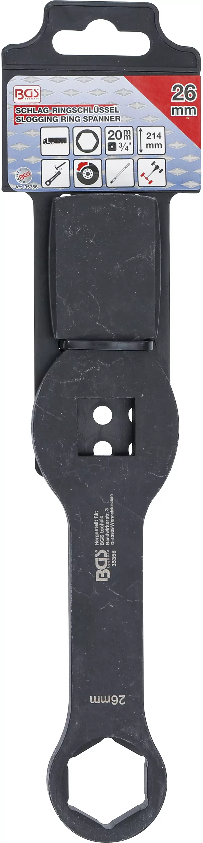 Schlag-Ringschlüssel | Sechskant | mit 2 Schlagflächen | SW 26 mm