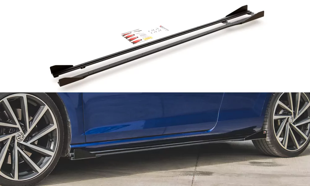 Robuste Racing Seitenschweller Ansatz Für Für + Flaps Volkswagen Golf R / R-Line Mk7 Facelift Schwarz Hochglanz