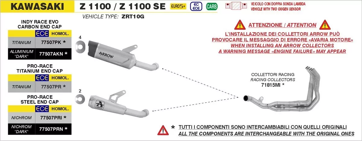 ARROW Indy Race EVO Aluminium Schwarz Kawasaki Z 1100 - Z 1100 SE 25-26