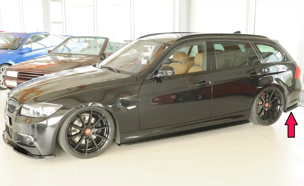 Rieger Heckschürzenansatz seitlich links glanz schwarz für BMW 3er E91 Touring 09.08- (ab Facelift) LCI