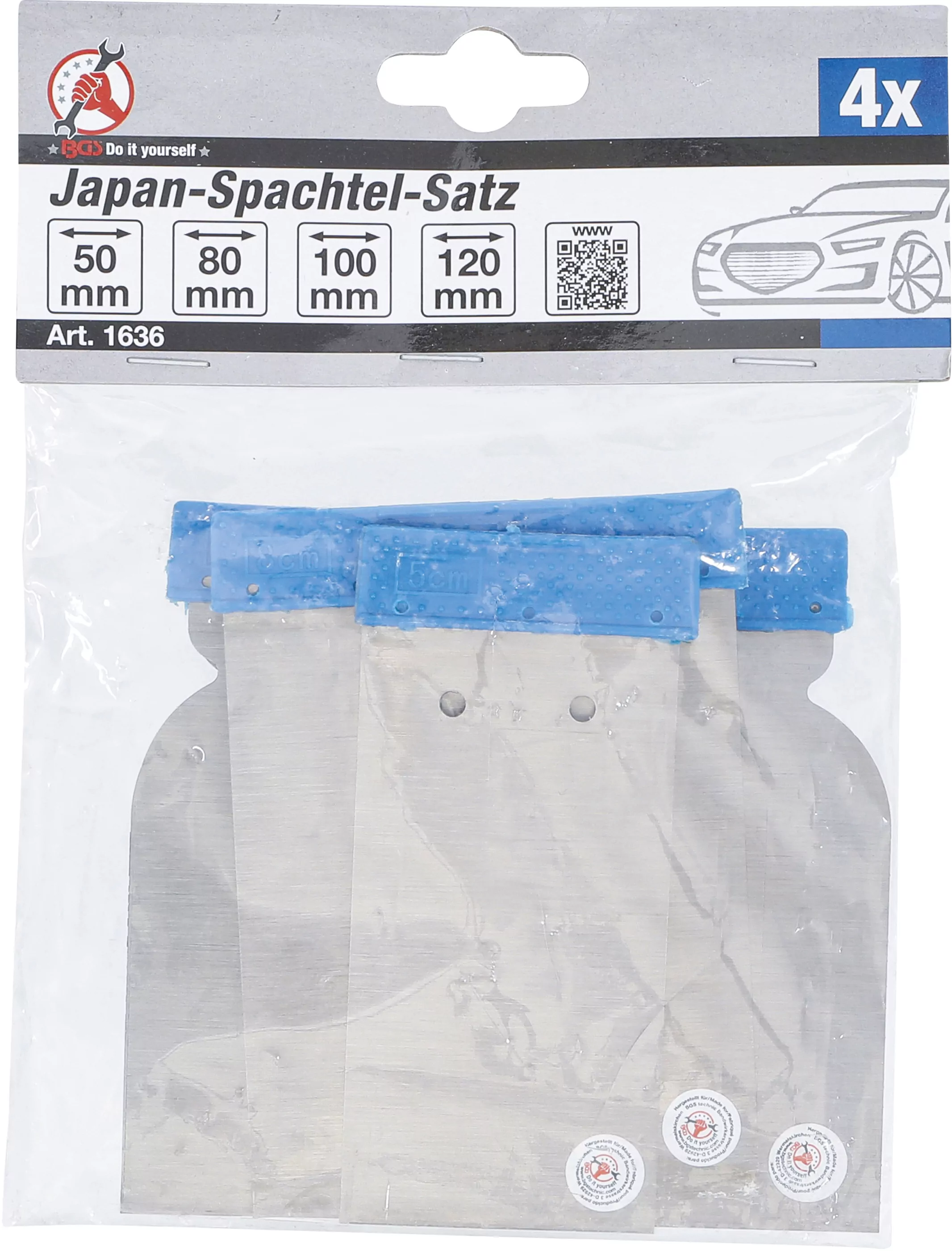 Japan-Spachtel-Satz | Federbandstahl | 50 / 80 / 100 / 120 mm | 4-tlg.