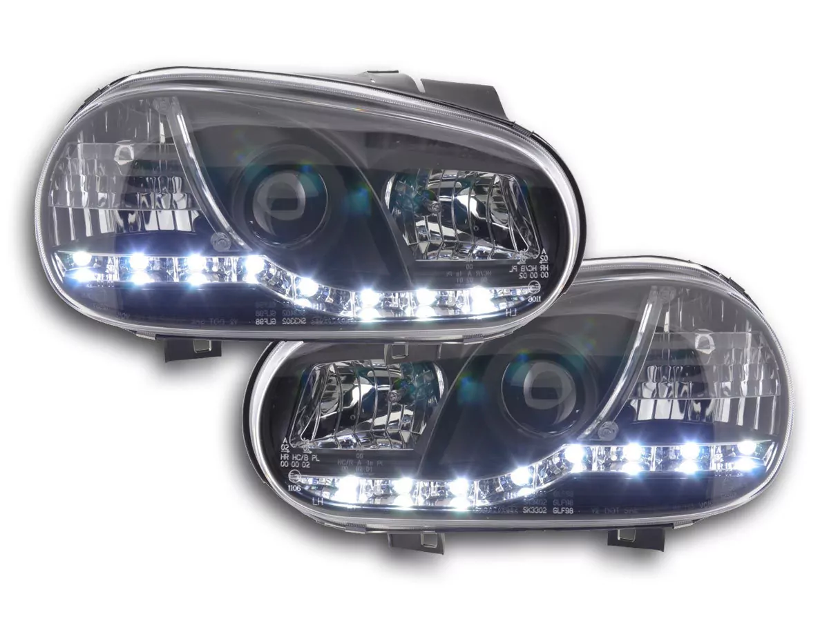 Scheinwerfer Set Daylight LED TFL-Optik VW Golf 4 Typ 1J Bj. 98-03 schwarz für Rechtslenker