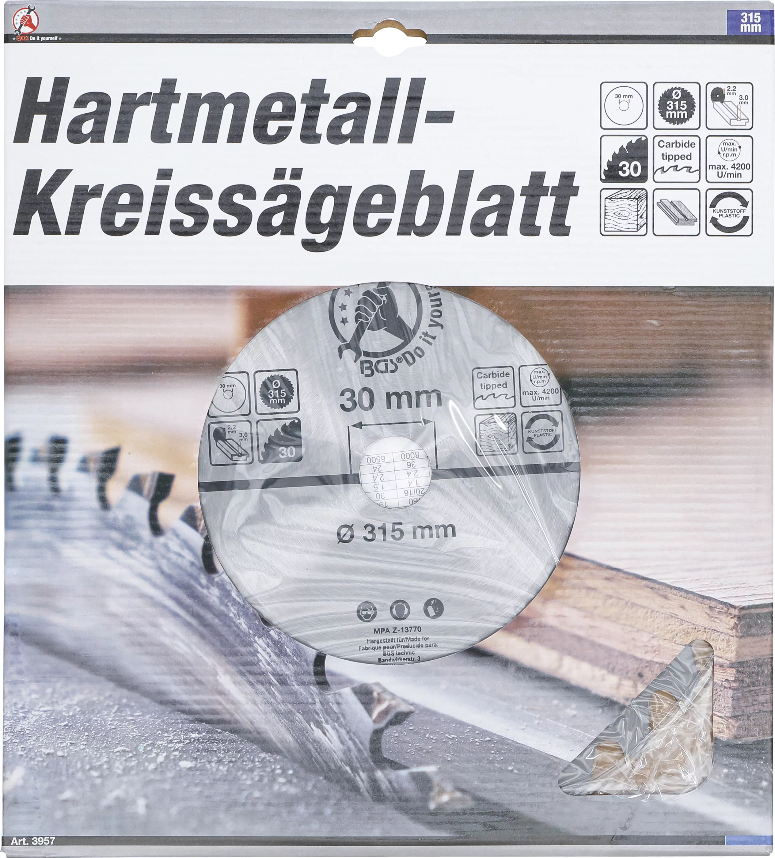 Hartmetall-Kreissägeblatt | Ø 315 x 30 x 3,0 mm | 30 Zähne