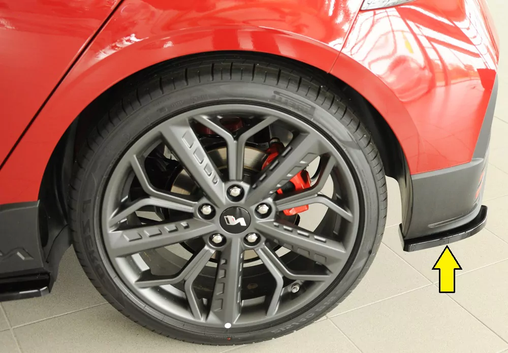 Rieger Heckschürzenansatz seitlich links glanz schwarz für Hyundai i20 N-Performance  (BC3) 5-tür. (Schrägheck) 04.21-