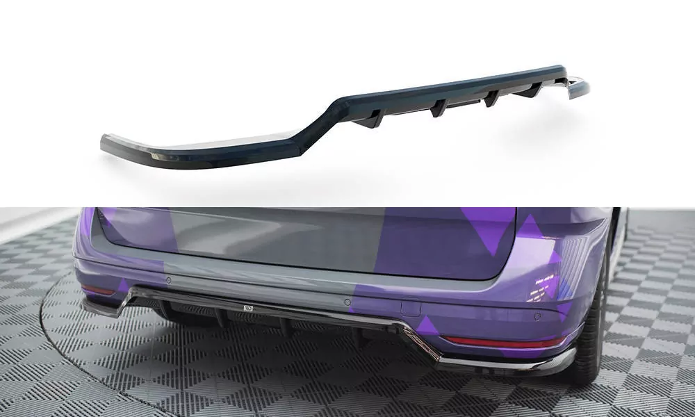 Hinten Splitter (mit Einem Vertikalem Balken) Volkswagen Multivan T7 Schwarz Hochglanz