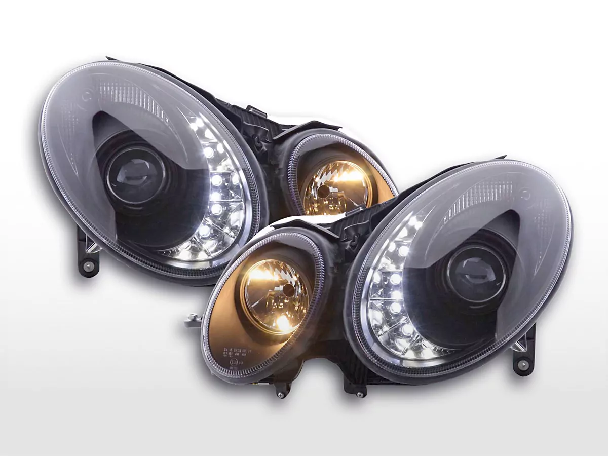 Scheinwerfer Set Daylight LED TFL-Optik Mercedes E-Klasse 211 Bj. 02-06 schwarz