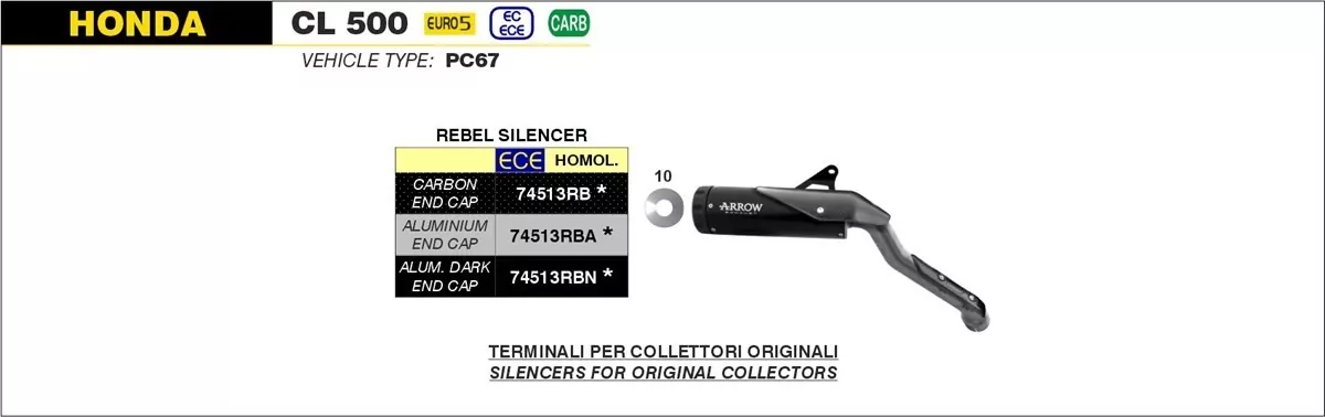 ARROW Rebel Edelstahl Schwarz HONDA CL 500 23-