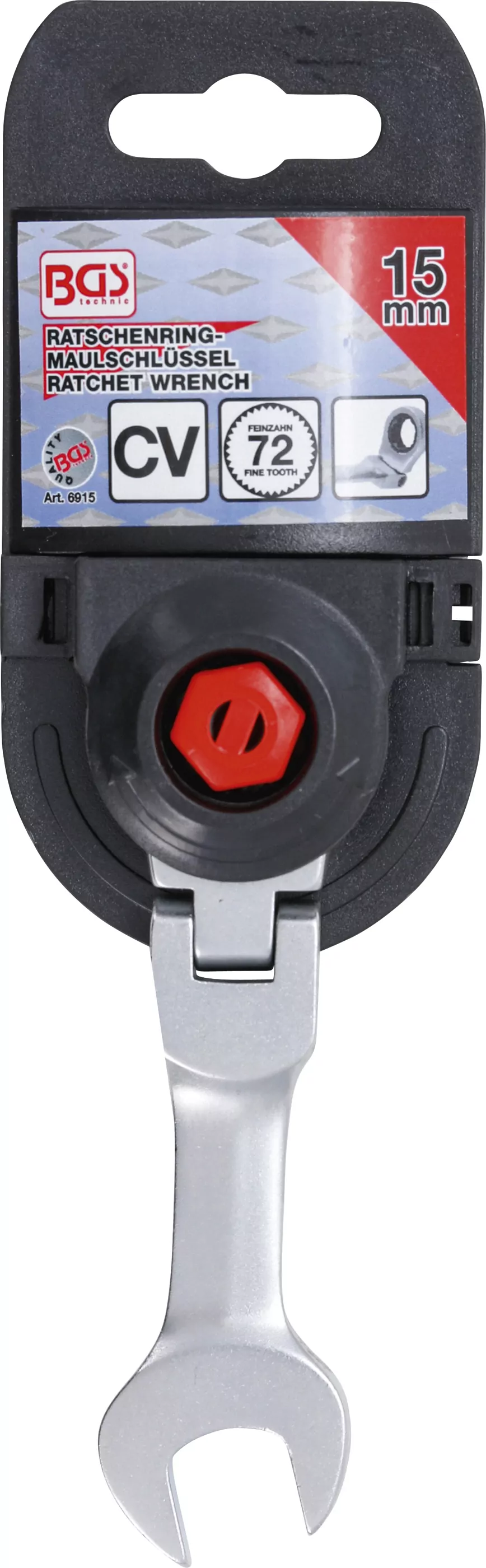 Ratschenring-Maulschlüssel | kurz | abwinkelbar | SW 15 mm