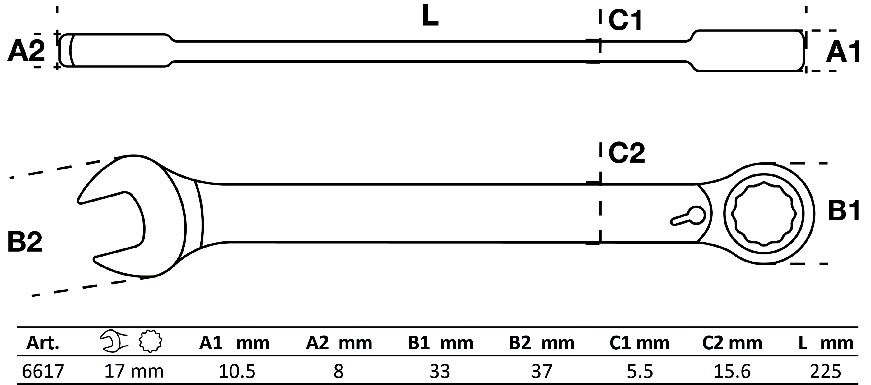 Ratschenring-Maulschlüssel | umschaltbar | SW 17 mm