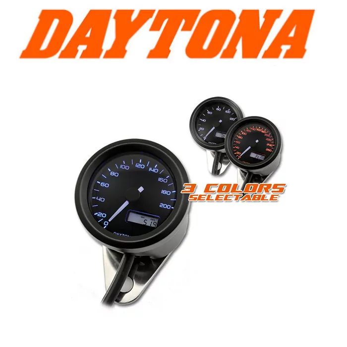 Daytona Digitaltacho "velona", Ø 48mm, -200 Km/h, Tacho/uhr/voltanz./trip/blau/ora/wei.bel., E-gepr.