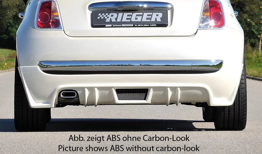 Rieger Heckschürzenansatz carbon look für Fiat 500 (312) 2-tür. 10.07-11.16