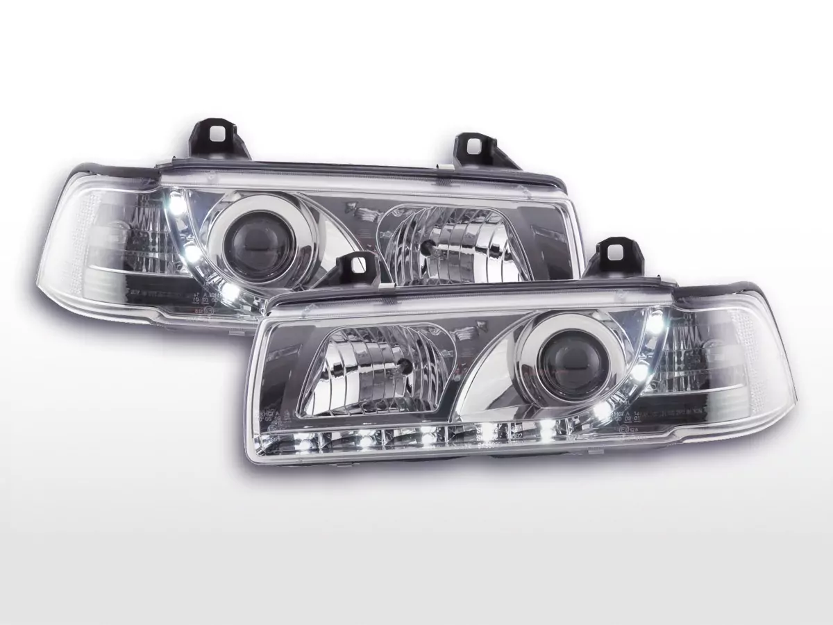 Scheinwerfer Set Daylight LED Tagfahrlicht BMW 3er E36 Limousine Bj. 92-98 chrom