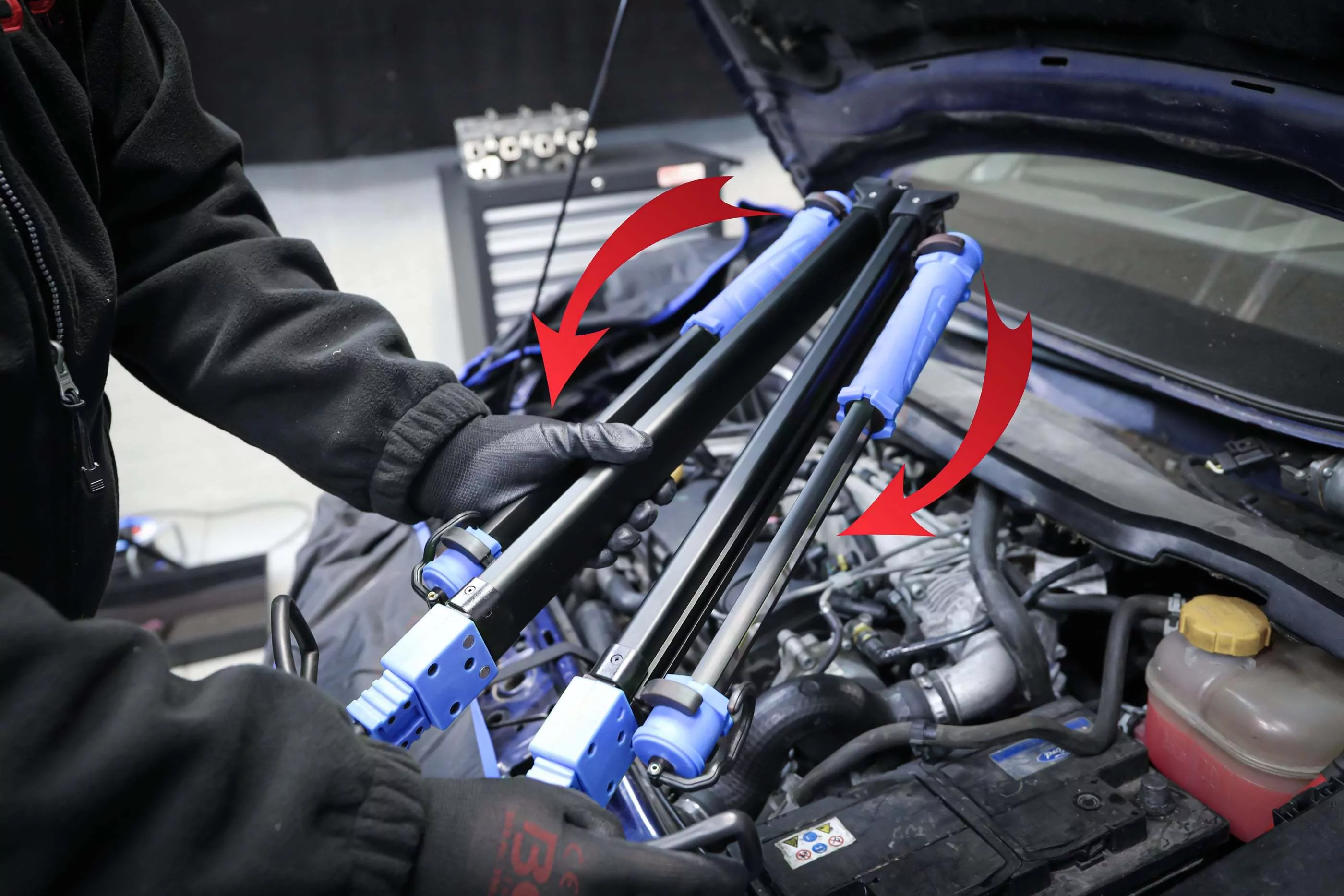 COB-LED-Motorhauben-Leuchte mit Akku & Expanderhalterung | 2 COB-LED Arbeits-Handleuchten