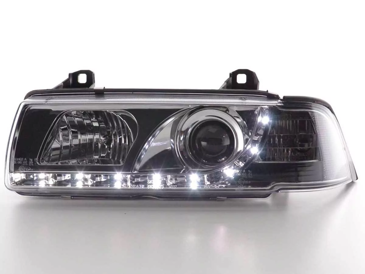 Scheinwerfer Set Daylight LED TFL-Optik BMW 3er Coupe, Cabrio Typ E36 Bj. 92-98 chrom