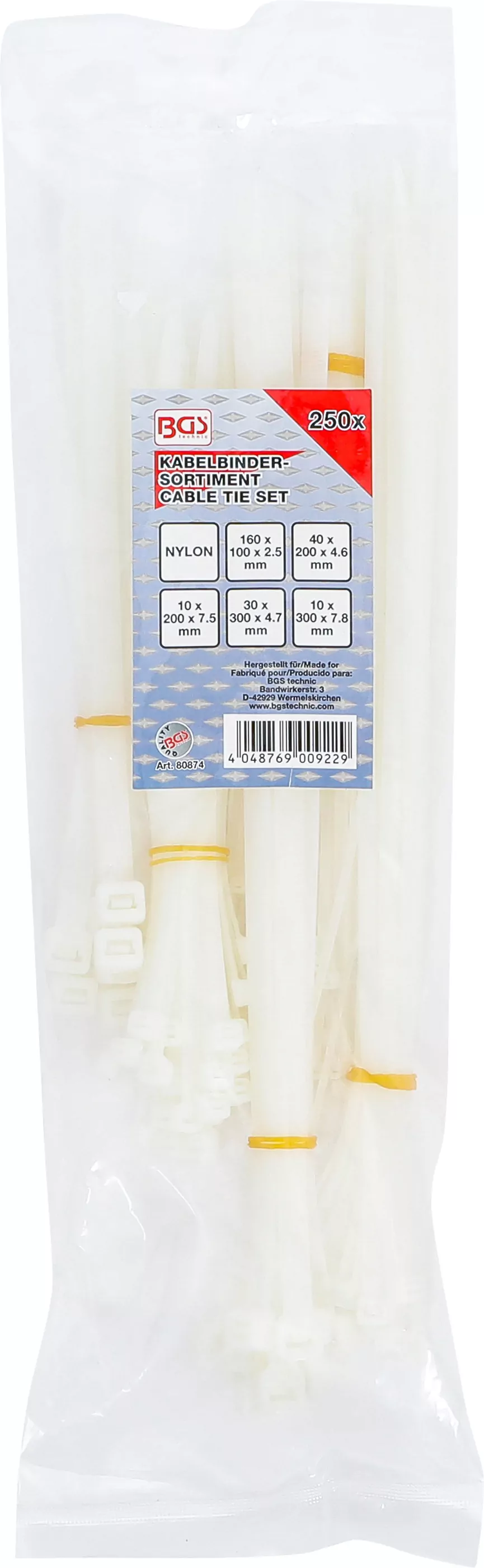 Kabelbinder-Sortiment | weiß | verschiedene Größen | 250-tlg.