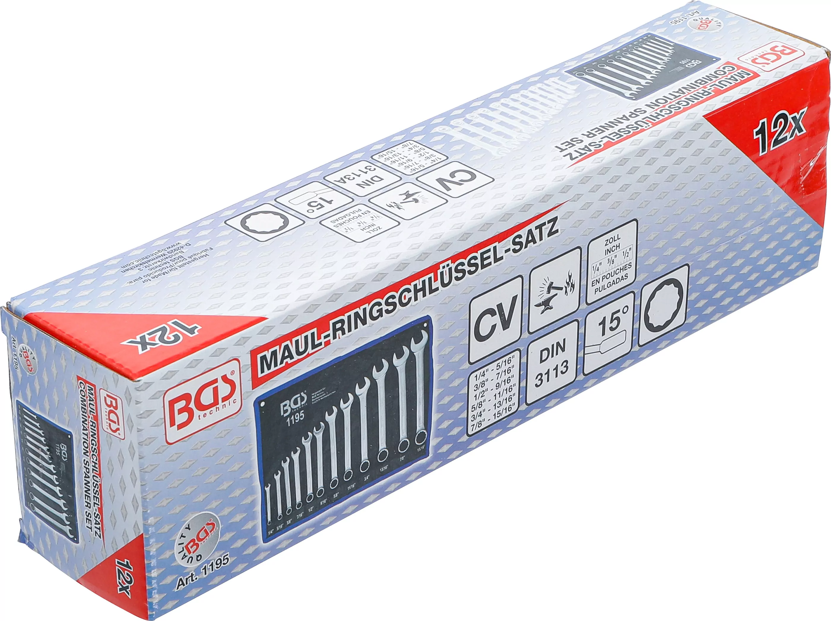 Maul-Ringschlüssel-Satz | Zollgrößen | SW 1/4" - 15/16" | 12-tlg.