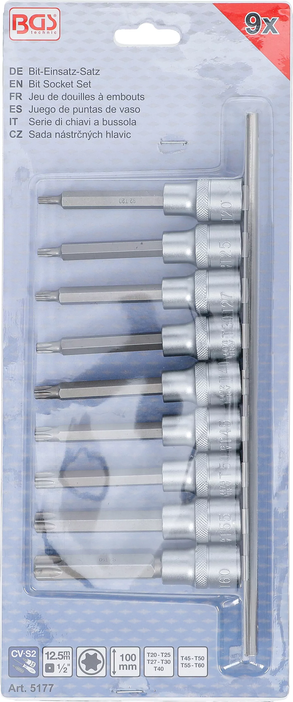 Bit-Einsatz-Satz | Antrieb Innenvierkant 12,5 mm (1/2") | T-Profil (für Torx) | 9-tlg.