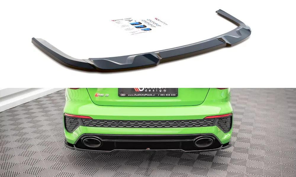 Mittlerer Diffusor Heck Ansatz Für Audi RS3 Limousine 8Y Schwarz Hochglanz